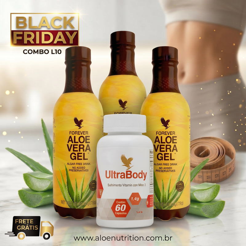 L10 Programa - Kit com 3 LT Aloe Vera Gel Puro + 1 Ultrabody Picolinato de Cromo Oferta Black Friday